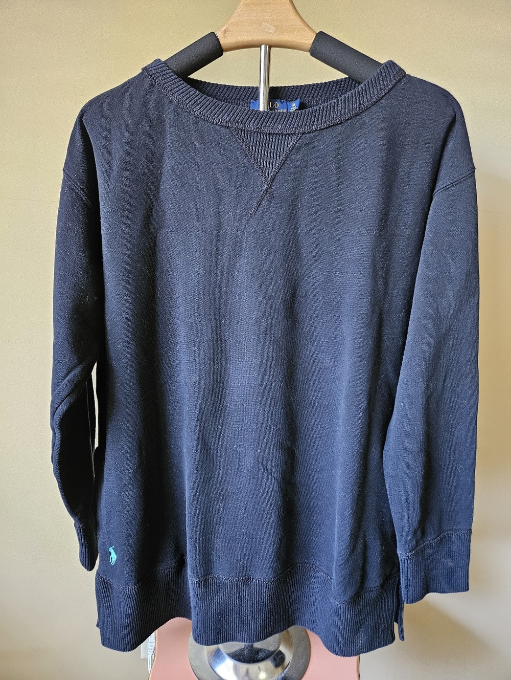 Polo Ralph Lauren Black Fleece Crewneck Sweatshirt - Turquoise  Pony - Size M